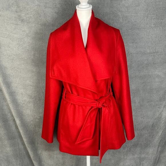 Ted Baker Coat Womens Sz 1 US Small Red Virgin Wool Wrap Quiet Luxury Preppy - Picture 1 of 16